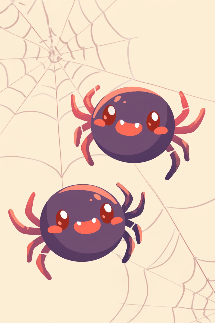 cute halloween drawings for kids featuring two adorable spiders hanging out on a spider web. Perfect for inspiring creativity in young artists.